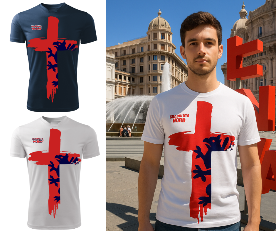 T-shirt Croce Rossoblù – Maglia tifosi Genoa